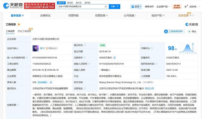 小馬智行旗下科技公司完成增資，注冊資本躍升至4億美元，加速智能駕駛技術(shù)布局